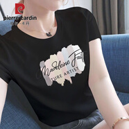 皮爾卡丹（PIERRE CARDIN）短袖女2025款t恤女寬松上衣女士韓版簡(jiǎn)約體恤女百搭衣服 黑色【6色尖條】 S 碼【建議80-95斤】