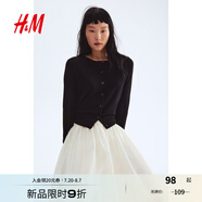 H&M女裝毛針織衫夏季慵懶風(fēng)圓領(lǐng)長(zhǎng)袖打底衫短款外套0579541 黑色001 M 165/96