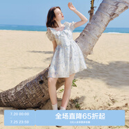 樂町流光公主裙出街打卡連衣裙花邊蝴蝶結(jié)高腰蓬蓬裙 藍印花（現(xiàn)貨） L
