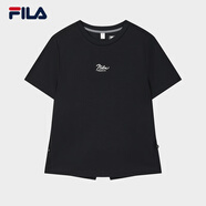 FILA 斐樂(lè)官方女子針織短袖衫2025秋新款后背開(kāi)叉時(shí)尚休閑舒適T恤 傳奇藍(lán)-NV L 170/88A/L