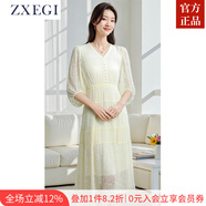 ZXEGI簡約純色100%桑蠶絲連衣裙新款高端品牌女裝小個子設計感真絲裙女 米白 L