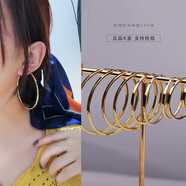 GUIG18k金耳環(huán)大圈圈日韓簡(jiǎn)約韓國14K10K金黃耳環(huán)光面方形素圈大耳圈 外直徑2.0cm 單只