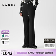 朗姿/LANCY春春季新款黑色通勤直筒長褲女修身垂感休閑微喇 黑色 XL