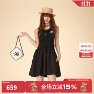 LALABOBO【商場款】高腰拼接無袖連衣裙女氣質(zhì)顯瘦a字小黑短裙LBDB-WLZY14 黑色 M