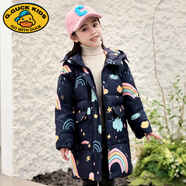 G.DUCKKIDS兒童羽絨服女童中長(cháng)款2025新款韓版小女孩中大童加厚冬裝保暖外套 彩虹藏青 120 cm