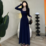 HUALIN FASHION法式純欲春季短袖連衣裙修身收腰高腰大擺裙 藏長(zhǎng)袖款 S 【80-100斤】