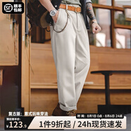 馬登工裝美式復(fù)古那不勒斯長(zhǎng)褲紳士巴黎扣直筒休閑褲子廓格爾西褲男春 淺灰 31