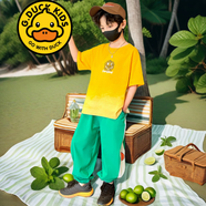 G.DUCKKIDS品牌童裝男童夏裝短袖套裝夏季衣服長褲兩件套男孩休閑中大童t恤 三色笑臉套裝 黃色 140