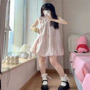 甜美風(fēng)奶油泡芙森女蝴蝶結花苞感抽繩吊帶連衣裙女粉色寬松娃娃裙 粉色【蝴蝶結泡泡袖花苞連衣裙】 S 【關(guān)注店鋪小禮物】