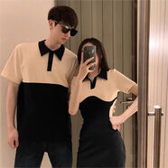 嬰兒親子裝夏一家三口母子短袖t恤母女黑白撞色拼接polo衫連衣裙 圖片色 80 男寶80