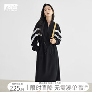 對白法式設計感抽繩針織連衣裙女2025秋裝新款氣質顯瘦通勤風裙子 靜謐黑 L