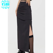 若盼高個(gè)子歐美ins辣妹開叉工裝裙女灰色包臀裙子秋季長裙顯瘦半身裙 黑色 M 建議95-110斤