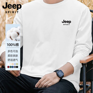 JEEP SPIRIT吉普長(zhǎng)袖t恤男秋季寬松純棉休閑簡(jiǎn)約印花內(nèi)搭打底體恤衫 白色 2XL