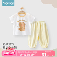 優(yōu)奇嬰兒衣服夏季套裝寶寶夏裝短袖兒童夏裝分體兩件半袖套裝空調(diào)睡衣 【baby小熊組合】檸檬黃 73