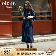 Olrain歐芮兒普魯士藍(lán)牛仔連衣裙女春裝新款收腰刺繡減齡裙子 牛仔藍(lán) L