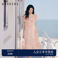 詩(shī)凡黎（'SEIFINI）【灼灼桃花】詩(shī)凡黎粉色碎花軟感荷葉邊吊帶裙娃娃領(lǐng)海邊度假裙女 粉色荷葉領(lǐng) XL 170/92A