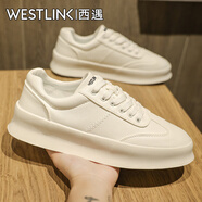西遇（Westlink）小白鞋男款秋季2025新款厚底增高潮流百搭板鞋高端輕奢休閑男鞋 白色 單層 41 （標準運動鞋尺碼）