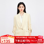 秋水伊人通勤小西裝女春新款修身一?？郯俅钪鄙硇奚砦鞣@瘦外套女 黃色 M