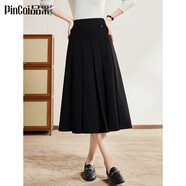 品彩（PinCai）百褶半身裙女通勤高腰顯瘦中長(cháng)裙百搭西裝A字裙P143B2005
