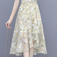 納琳雅碎花連衣裙女2025新款夏季女裝衣服A字雪紡半身裙子顯瘦t恤兩件套 碎花裙子【單件】 M 【85-100斤】