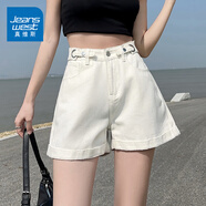 真維斯（Jeanswest）KZH高腰卷邊牛仔短褲女夏季寬松百搭熱褲雙十一 白色810A S