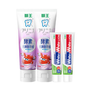 獅王牙膏小蘇打美白乳酸菌清新口氣含氟去黃去漬葡萄柚大白家庭裝 草莓120g+大白80g【2-6歲】