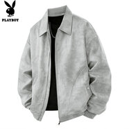 花花公子（PLAYBOY）外套男秋冬季新款韓版潮牌休閑夾克男士時尚潮流保暖百搭上衣男裝 灰色 2XL
