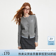 范思藍恩撞色拼接針織開(kāi)衫女秋2024新款蝴蝶結刺繡減齡上衣13122 松灰色-厚版 L