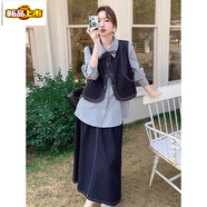初徑學(xué)院風(fēng)俏皮減齡牛仔套裝裙女2025春季新款小個(gè)子馬甲半身裙兩件套 【兩件套】牛仔馬甲+牛仔半身裙 S 【建議85-95斤】