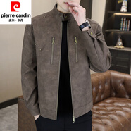 皮爾卡丹（pierre cardin）高端皮衣男2025復古春秋季水洗鉚釘寬松立領(lǐng)機車(chē)PU夾克休閑男外套 咖色 S