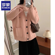 羅蒙（ROMON）開衫針織衫女2025秋季新款外穿中長款毛衣打底衫外套紅色上衣女 粉紅色 L