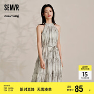 森馬觀園吉聯(lián)名連衣裙女肌理國風(fēng)夏收腰寬松掛脖長裙109324114021