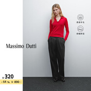 Massimo Dutti折扣升級2025女裝通勤風(fēng)學(xué)院風(fēng)系扣純羊毛Polo衫領(lǐng)針織衫05698640 紅色 M