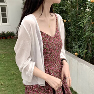 妙奕嘉開衫夏季薄款外套女長袖上衣高級感空調(diào)衫外穿配吊帶長裙外搭防曬 花邊開衫【白色】 均碼 (建議90-130斤）