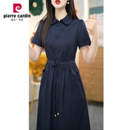 皮爾卡丹（pierre cardin）氣質(zhì)高級感polo領襯衫連衣裙女夏季大碼遮肚子顯瘦歐貨長裙子 藏藍色今年流行漂亮裙子/連衣裙/ L 105-114斤