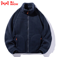 貓人（MiiOW）抓絨衣女男搖粒絨外套秋冬新款毛衫戶外保暖珊瑚絨衛(wèi)衣加絨雙面穿 KY1009A深藍(lán)-男 L
