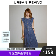 UR2025夏季新款女裝復古牛仔荷葉邊牛仔連衣裙UWG850114 藍色1 L