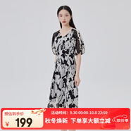 艾萊依（ERAL）商場同款連衣裙女夏季印花長裙新款時(shí)尚顯瘦連衣裙女優(yōu)雅氣質(zhì)裙子 黑底色花 S 155/80A