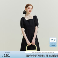 范思藍(lán)恩夏季氣質(zhì)拼接方領(lǐng)連衣裙夏季新款純色高腰顯瘦女裙泡泡袖裙子短款 黑色 XS