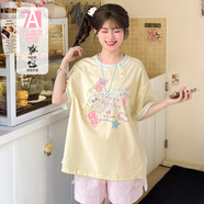 森女部落萌趣小熊原創(chuàng  )撞色上衣甜美圓領(lǐng)寬松短袖t恤女2025新款 T恤（7A抗菌/冰感面料）（單件） S