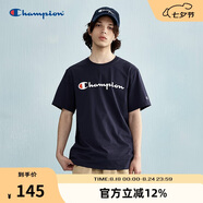 Champion冠軍情侶短袖新款美式潮牌t恤寬松休閑純棉上衣 藏青色 L