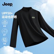 吉普（JEEP）速干半拉鏈t恤男春秋輕薄透氣抗菌防曬半拉鏈打底衫男 黑色 L