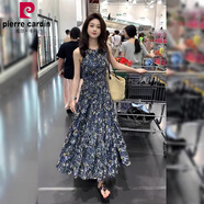 皮爾卡丹（pierrecardin）2025新款今年流行感簡(jiǎn)單大方的小個(gè)子藍(lán)色碎花連衣裙女夏 藍(lán)色碎花連衣裙 L (建議110-120斤高品質(zhì))