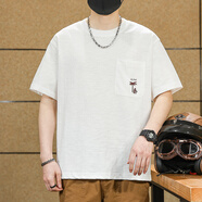 胖胖兄短袖t恤男純棉圓領(lǐng)寬松夏季半袖男士潮牌體恤男生大碼五分袖上衣 白色 （230克竹節棉短袖t恤） 4XL （適合200-220斤）