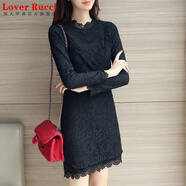 LOVER RUCCI加絨加厚蕾絲中長(cháng)款長(cháng)袖打底衫女新款秋冬裝寬松百搭顯瘦T恤女裝 黑色 加 絨加厚 2XL 建議 128~138斤