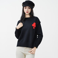 溥畔日系小個(gè)子梅花圖案毛衣女秋冬新款圓領(lǐng)內(nèi)搭提花針織衫女上衣 黑色 均碼
