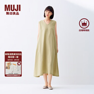 無印良品（MUJI）女式 棉 漢麻 無袖連衣裙女裝裙子夏季 連身裙長裙 BCD91C5S 黃色 XL （165/92A）