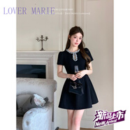 LOVER MARIE楊小卷千金風(fēng)圓領(lǐng)氣質(zhì)連衣裙女收腰時(shí)尚亮片生日禮服裙掐腰裙 黑色短袖 S 【90-100斤】