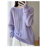 鄂爾多斯產(chǎn)羊絨衫女2025新款圓領(lǐng)套絲羊毛針織衫寬松套頭毛衣 淺紫色 M