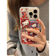 之宋可愛(ài)卡通閃粉適用iphone1516promax蘋(píng)果13手機(jī)殼12mini毛絨11掛 草莓KT貓閃粉銀色紙單殼 iPhone5S